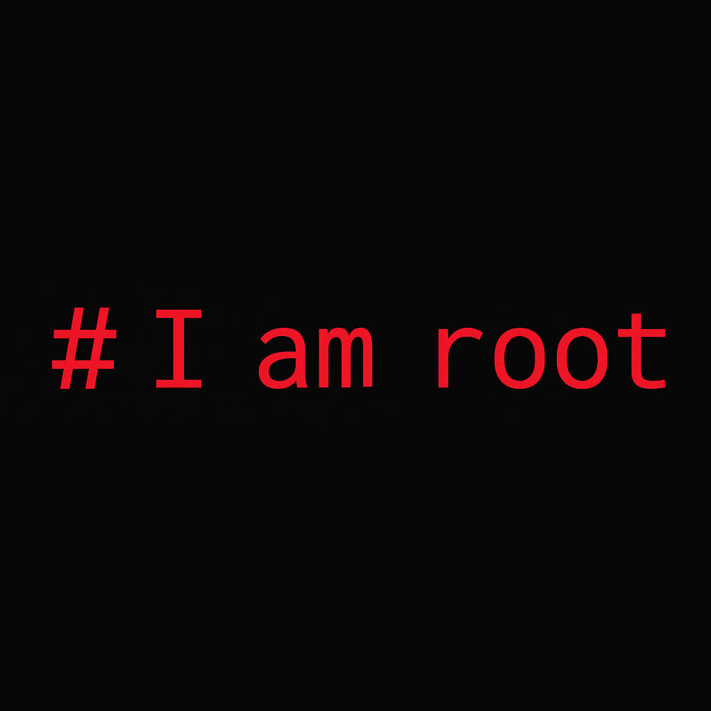 # I am root logó piros betűkkel fekete háttéren